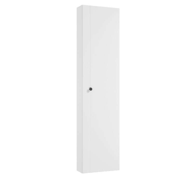 "Słupek wiszący, 42x16,8x170 cm, z systemem soft close, drzwi uniwersalne (lewe/prawe), regulowane półki szklane, biały mat"