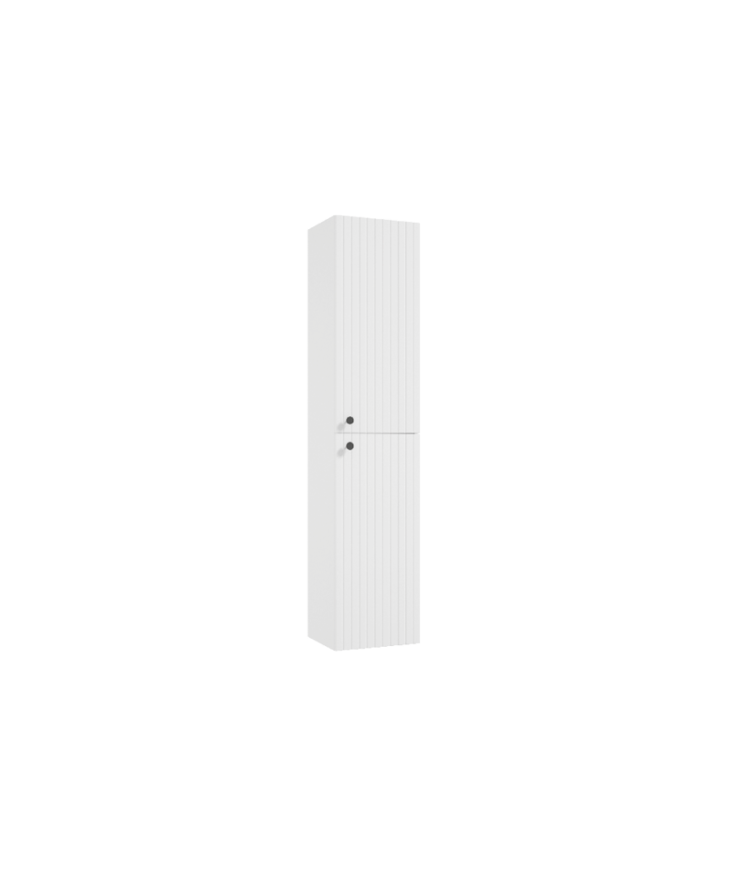 "Słupek wiszący, 37x31,8x170 cm, z systemem soft close, drzwi uniwersalne (lewe/prawe), regulowane półki szklane, biały mat"