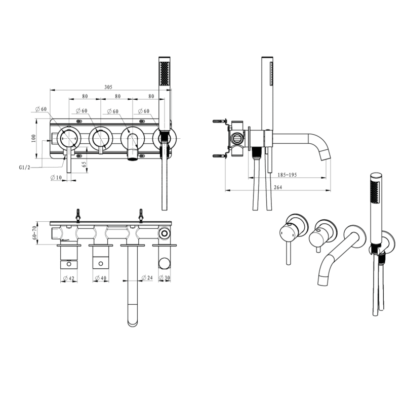 FLY Bateria wannowa podtynkowa 4-otworowy - obrazek 2